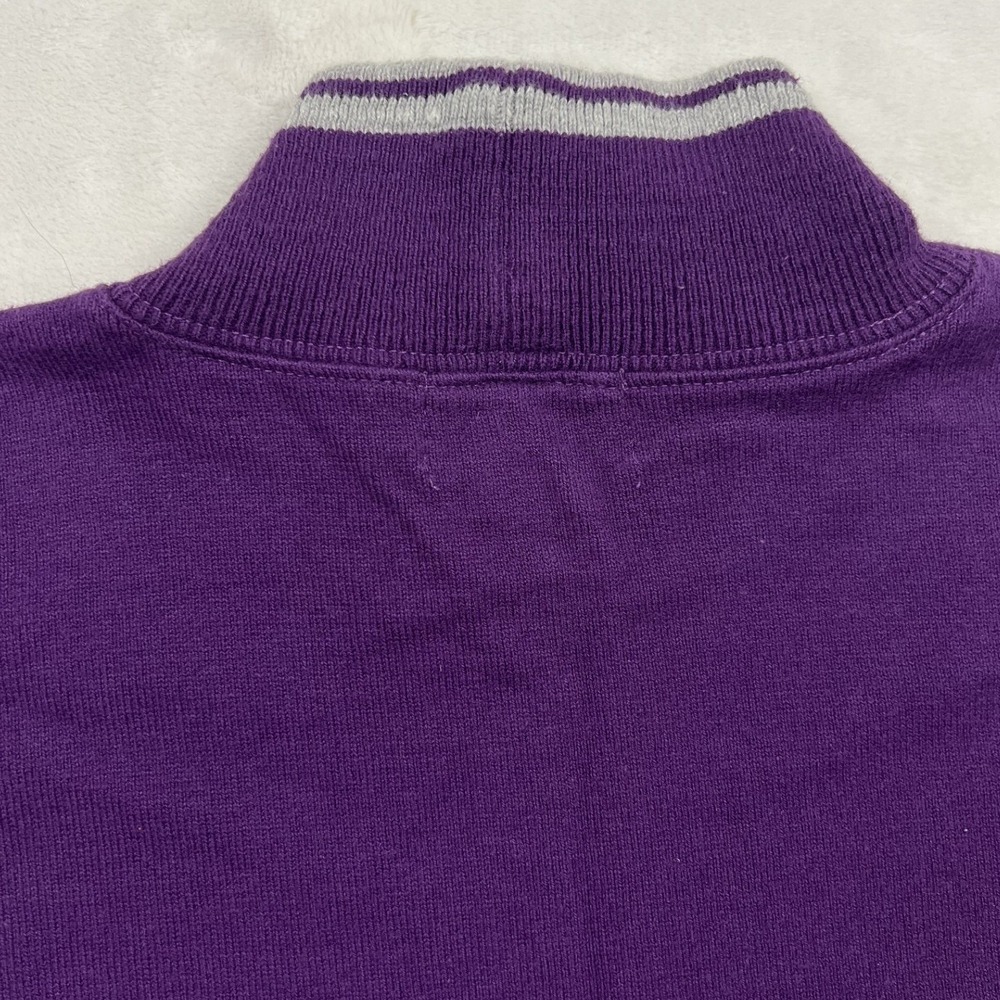 L.L. Bean Mock Neck Shirt Mens Large Purple Grey Stripe Long Sleeve USA Made - Picture 7 of 8